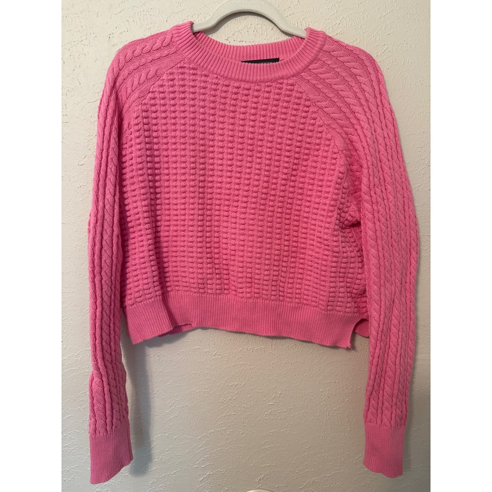French Connection Pink Cotton Popcorn Cable Knit Cropped Sweater Womens Medium